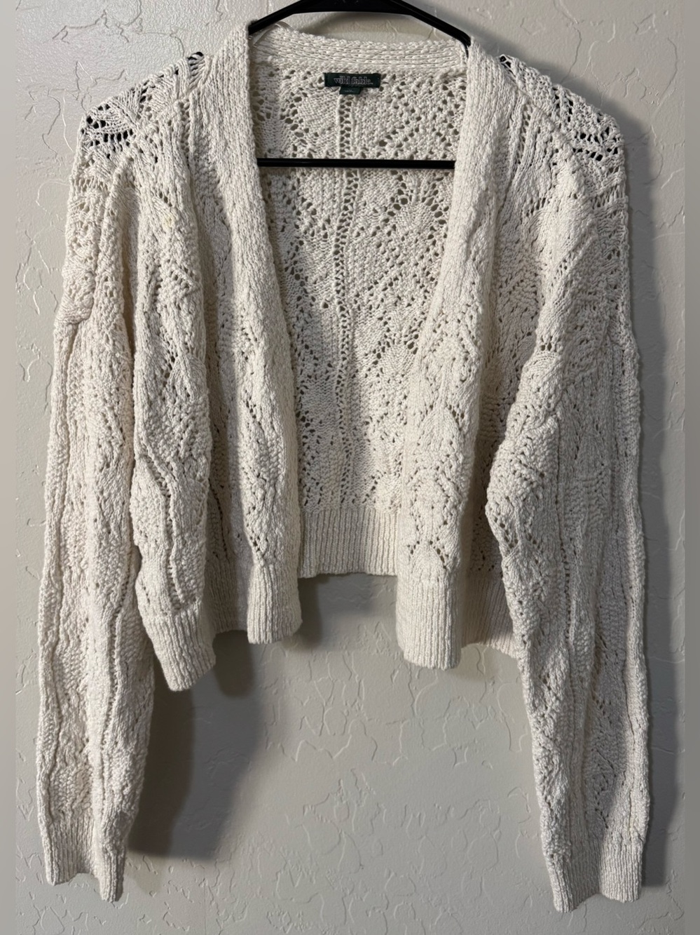 Wild Fable Women’s Medium Cream Crochet Open Knit Cardigan Sweater Boho